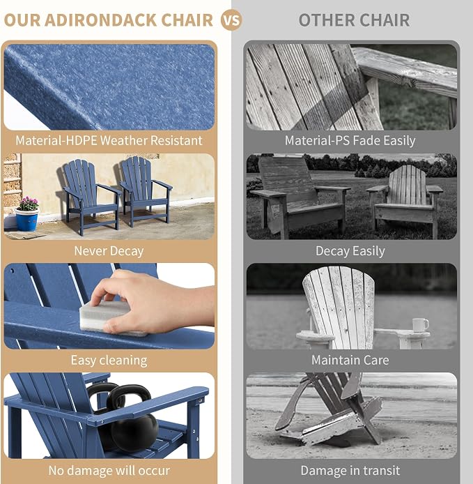 Oversized Stackable Adirondack Chair Set of 4, HDPE Fire Pit Chair | All-Weather - Image 4