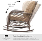 Patio Furniture Set 3 Pieces, Wicker Outdoor Rocking Bistro Set, Khaki | VONZOY - Image 3