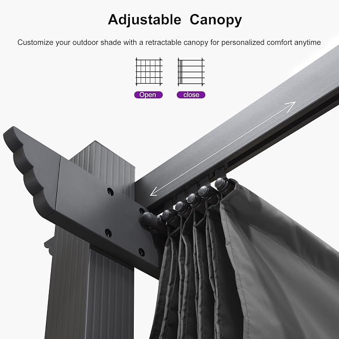 PURPLE LEAF Outdoor Pergola 10' X 10' Retractable Canopy Aluminum, Custom Shade - Image 4