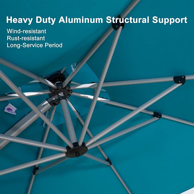 PURPLE LEAF Cantilever Patio Umbrellas 12' x 12' Large, Turquoise Blue | 35MPH - Image 4