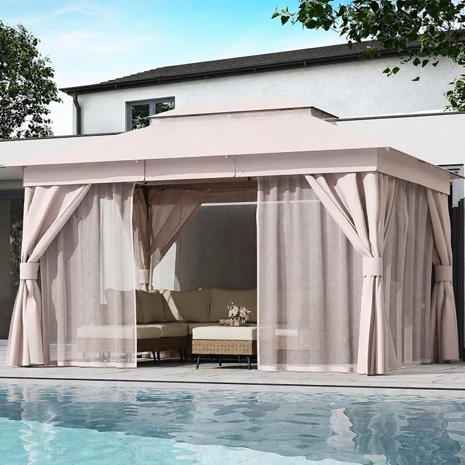 10'x13' Outdoor Gazebo, Upgraded Metal Frame Heavy Duty Patio Canopy Tent - Image 3