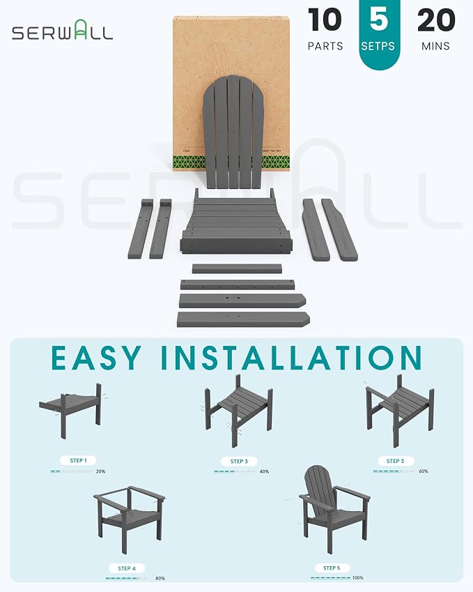 SERWALL HDPE Stackable Adirondack Chairs Set of 2, Space-Saving - Image 8