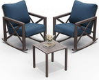 UDPATIO Rocking Chair Outdoor Oversized Metal Bistro Set 6.5" Cushion Navy | 3 by UDPATIO