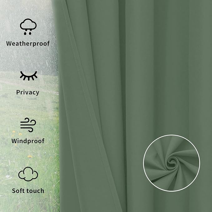 Easy-Going Outdoor Curtains for Patio 1 Panel, 110x120 inch, Sage Green | - Image 6
