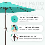 JEAREY 10 ft Outdoor Patio Umbrella w/Tilt and Crank, Auqa Sky | 8 Sturdy Ribs - Image 2