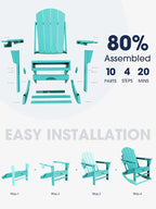 Adirondack Rocking Chair with Ottoman and Cup Holders | HDPE Porch Rocker - Image 6