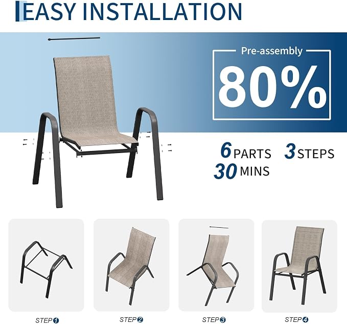 Stackable Outdoor Patio Dining Chairs Set of 4 – Heavy Duty, High Back - Image 6