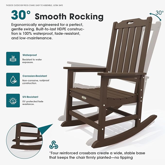 THOEOE Outdoor Rocking Chairs, Oversized Patio Rocking Chair | HDPE Outdoor - Image 3