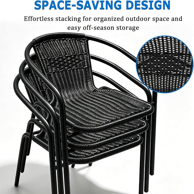 8 Pack Black Stackable Outdoor Rattan Chairs, All-Weather Patio Seating - Image 5