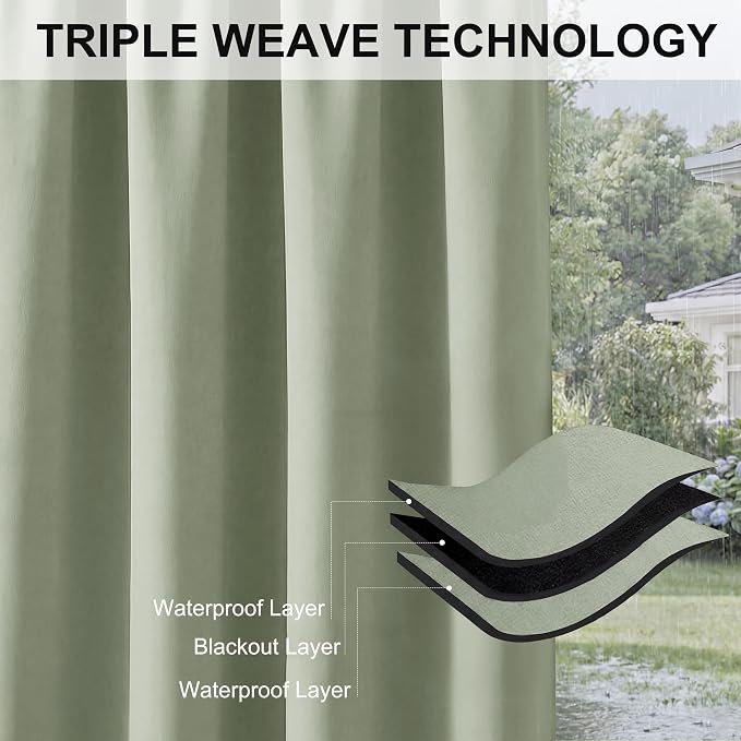 RYB HOME Outdoor Curtains for Patio Deck, Waterproof & Block Sunlight | Thermal - Image 6