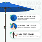 JEAREY 9FT Outdoor Patio Umbrella, Market Umbrella, Royal Blue | Outdoor Table - Image 2