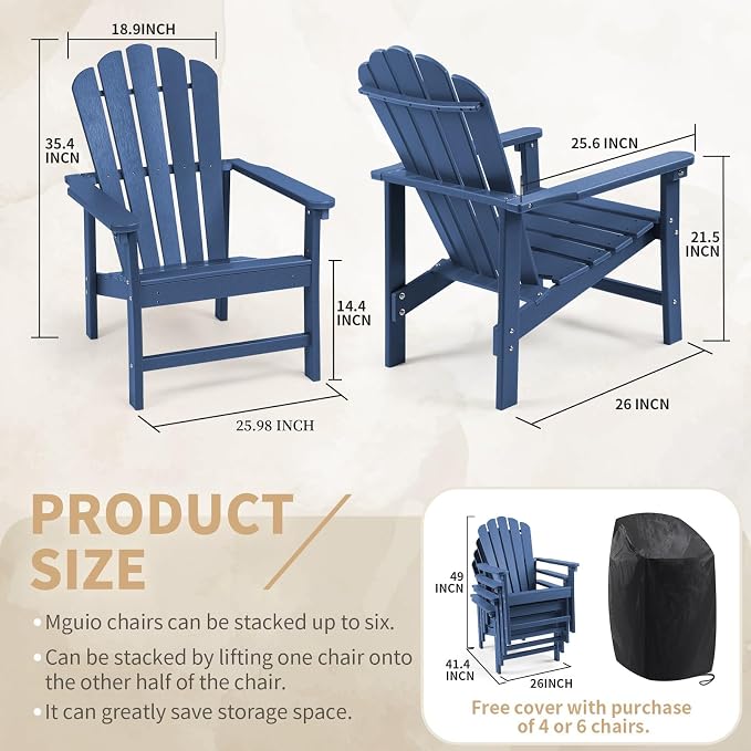 Oversized Stackable Adirondack Chair Set of 2, HDPE Fire Pit Chair | All-Weather - Image 3