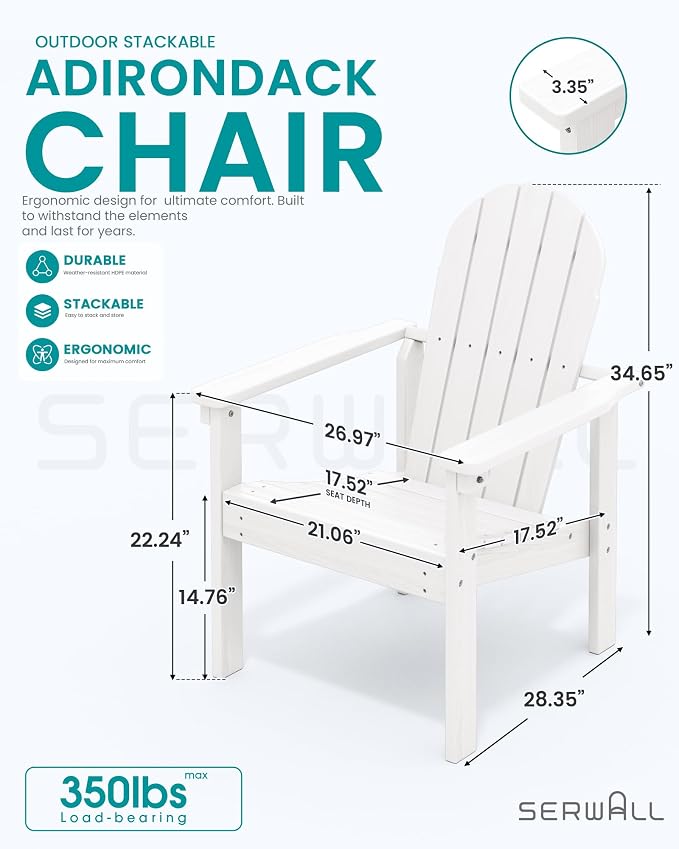 SERWALL HDPE Stackable Adirondack Chairs Set of 4, Space-Saving - Image 2