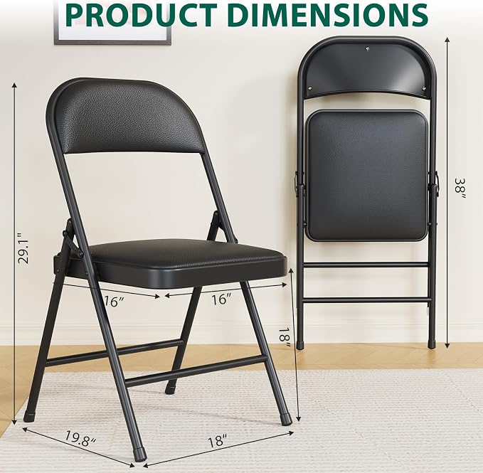 6 Pack Padded Folding Chairs, Portable Metal Foldable Chairs - Image 3