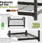 Bamworld Black Plant Stand Outdoor Metal Plant Shelf - Image 3