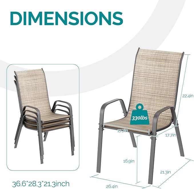 MAMIZO Patio Dining Chairs, Stackable Textilene Chair Set of 8, - Image 2