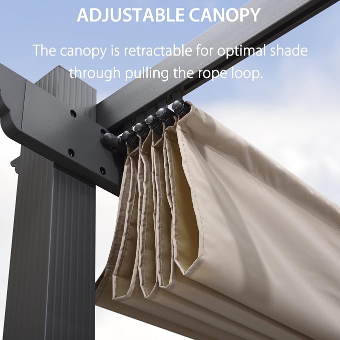 PURPLE LEAF Outdoor Pergola 10' X 10' Retractable Canopy Aluminum, Custom Shade - Image 5