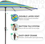 JEAREY 9FT Outdoor Patio Umbrella, Bold Blue & Green Stripe | Outdoor Table - Image 2