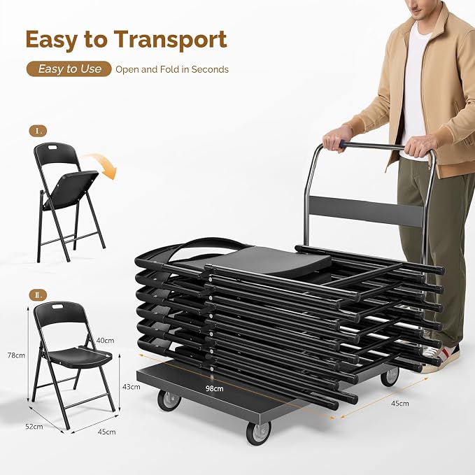 Bonnlo 10-Pack Black Plastic Folding Chairs, Portable Seat - Image 4