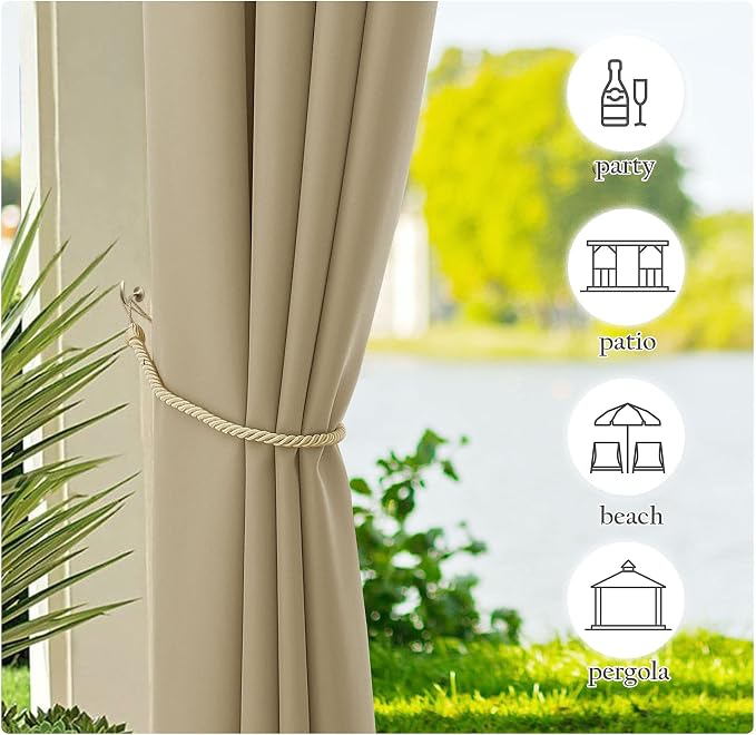 NICETOWN Patio Curtains Outdoor Waterproof 84 inch Long 4 Panels, Tab Top - Image 4