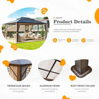 12'x16' Hardtop Gazebo, Outdoor Polycarbonate Double Roof Canopy, Aluminum - Image 8