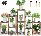 Wood Plant Stand Indoor Outdoor Corner Plant Shelf Stand, 5 Tiered 10 Potted by Uneedem
