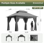 12'x10' Gazebo with Light, Outdoor Gazebo with Double Roofs | Metal Frame Canopy - Image 2