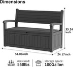 100 Gallon Outdoor Storage Bench, Waterproof Resin Deck Box - Image 2