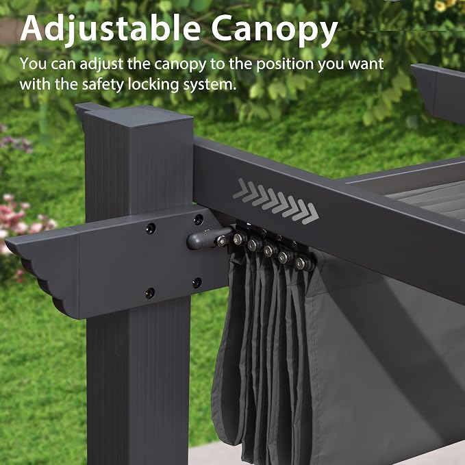 PURPLE LEAF Outdoor Pergola 12' X 18' Retractable Canopy Aluminum, Custom Shade - Image 9