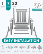 SERWALL Outdoor Rocking Chair Set of 2, Sliver Gray | 21.1" Widened Seat adds - Image 7