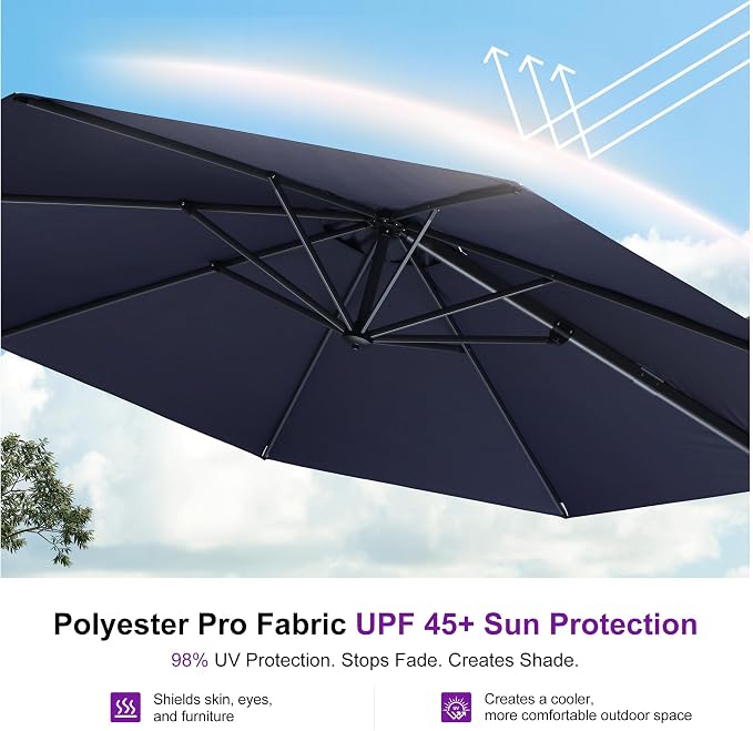 PURPLE LEAF Cantilever Umbrella 10 Feet Round Smooth 360° Rotation Navy | - Image 5