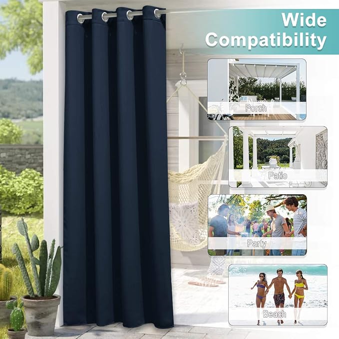 NICETOWN 2 Panels Navy Blue Outdoor Curtains - Image 7