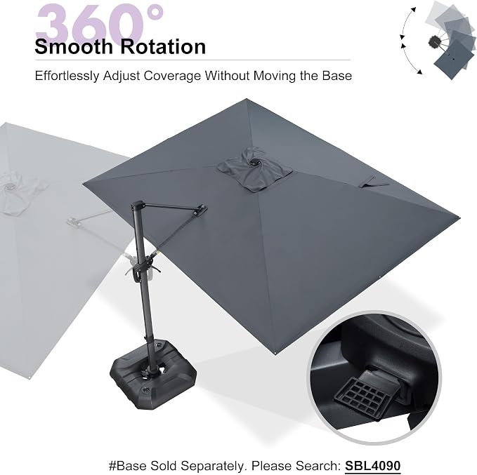 PURPLE LEAF Cantilever Umbrella 9' x 11.5' Rectangle 360° Rotation Grey | Fade - Image 8