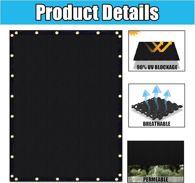 Amagenix 90% Shade Fabric 7'X 17' Black Sun Shade Cloth - Image 3