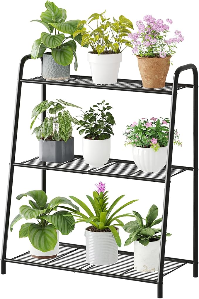 3-Tier Corner Plant Stand, Metal Black Flower Pot Rack, Indoor Outdoor Heavy by Wieghda