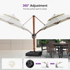 PURPLE LEAF Patio Cantilever Umbrella 10ft Wood-Grain Finish, Cream | Foot - Image 8