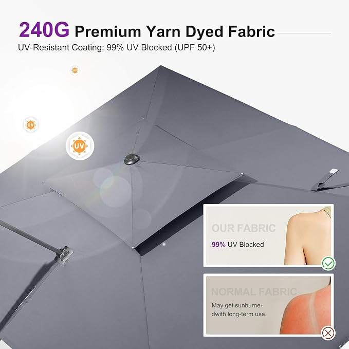PURPLE LEAF Cantilever Umbrella 9' X 12' Patio Umbrella Double Top Grey | - Image 2