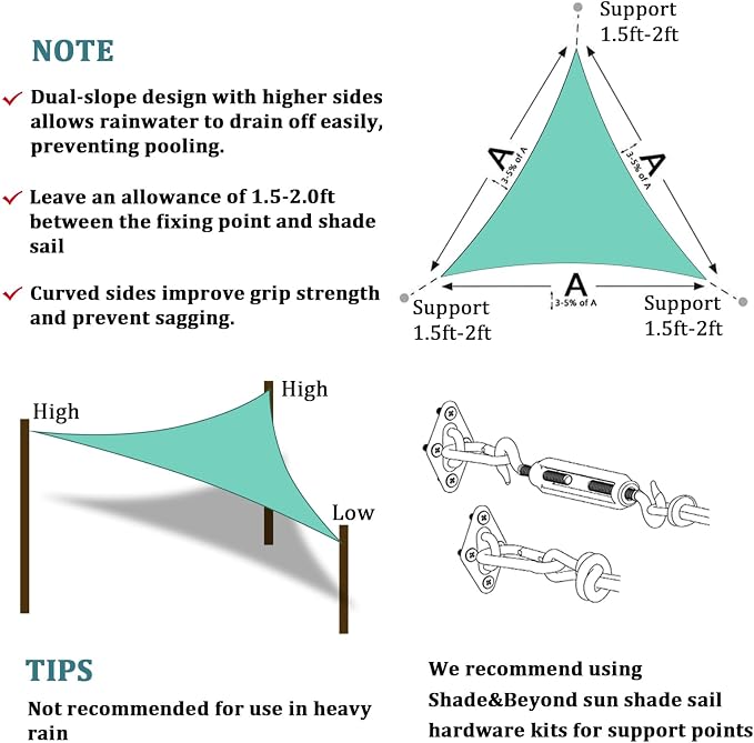 Shade&Beyond Custom Sun Shade Sail 5'x5'x5'TriangleSun Sail Shades Patio UV - Image 6