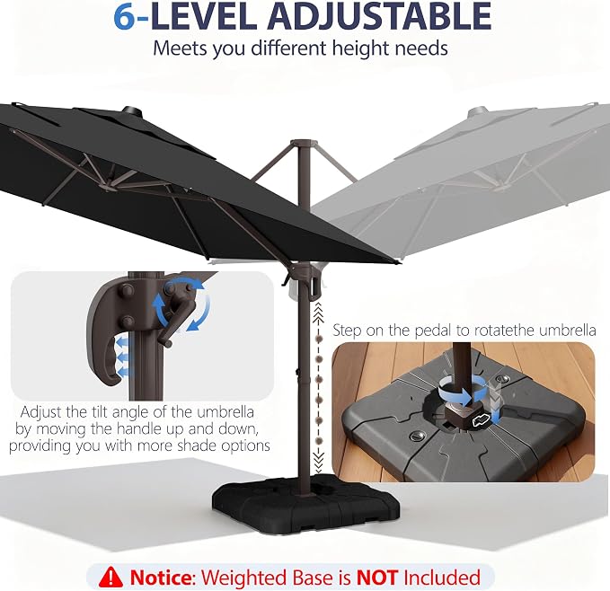 10' X 10' Patio Umbrella Cantilever Outdoor Rectangle Umbrella, Heavy Duty - Image 6