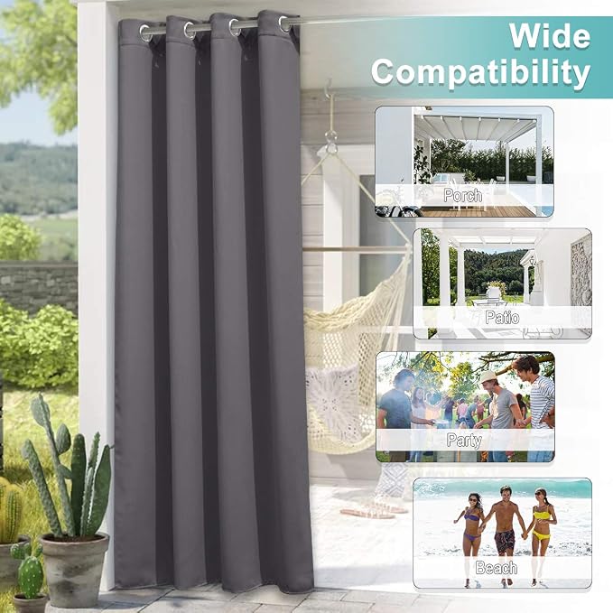 NICETOWN 2 Panels Waterproof Patio Outdoor Curtains 95 inches Long, Thermal - Image 6