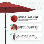 JEAREY 10 ft Outdoor Patio Umbrella w/Tilt and Crank, Light Red | 8 Sturdy Ribs - Image 2