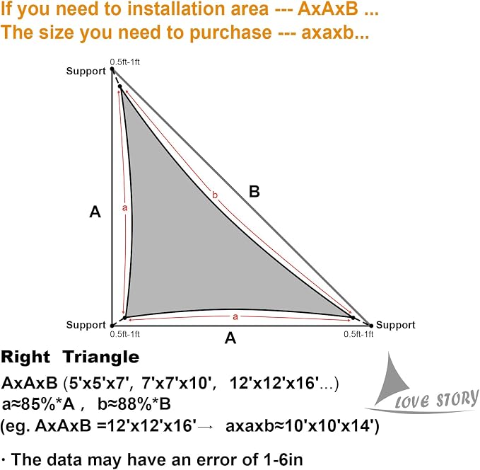 LOVE STORY Custom Size 12' x 20' x 23.3' Sun Shade Sail, Butter Cream | HDPE - Image 2