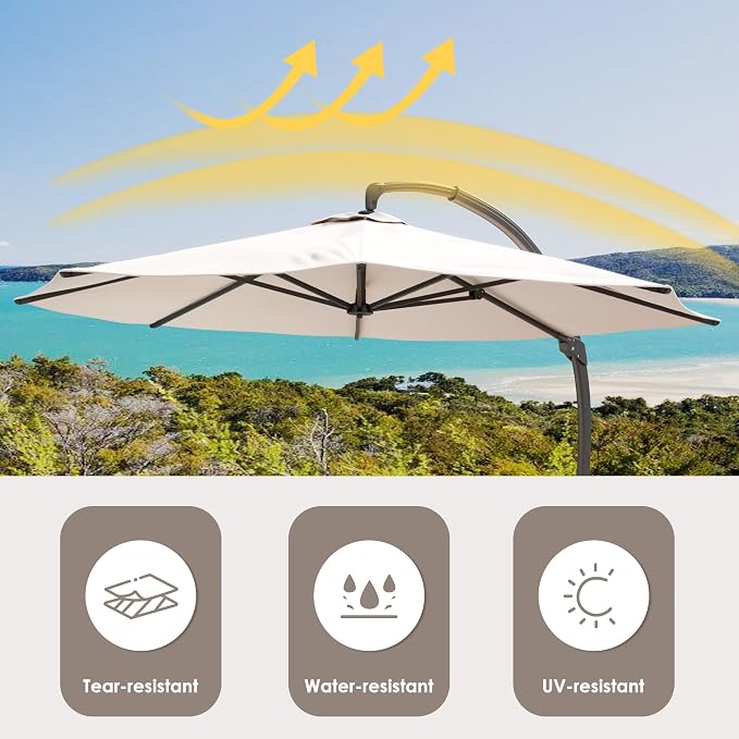 12FT Solar Powered LED Light Cantilever Patio Umbrella - Image 9