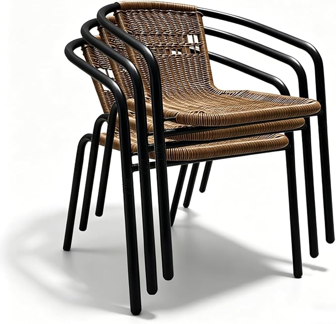 4 Stackable Wicker Patio Chairs, Weather-Resistant Outdoor Seating - Image 6