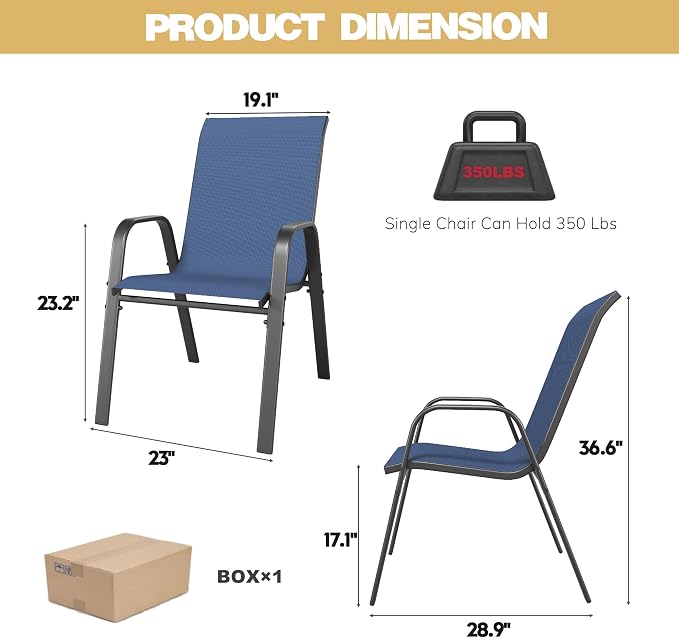 Patio Dining Chairs Set of 6 Outdoor Stackable Dining Chairs - Image 3
