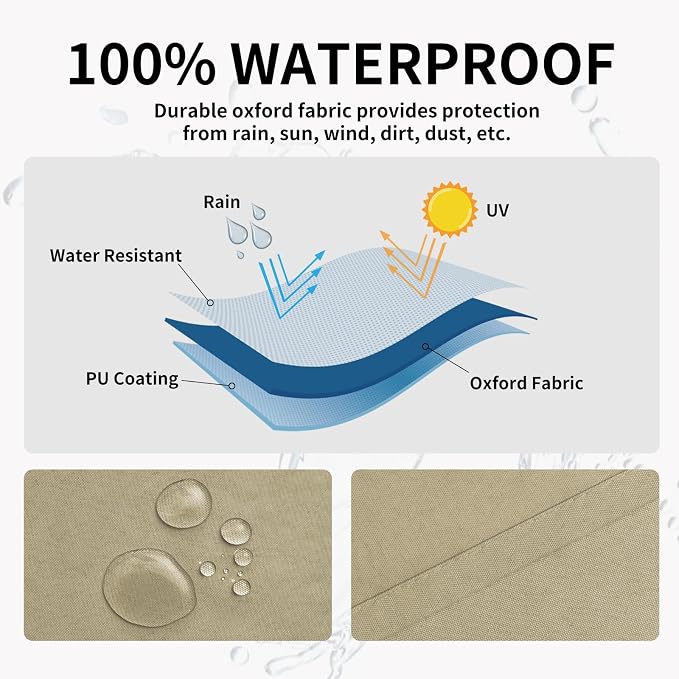 Easy-Going 100% Waterproof Outdoor Curtains 54x96 inch, Khaki | Windproof - Image 2