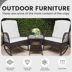 3pcs Modern PE Wicker Outdoor Rocking Chairs & Glass Table Set - Image 6