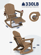 Adirondack Rocking Chair with Ottoman and Cup Holders | HDPE Porch Rocker - Image 2