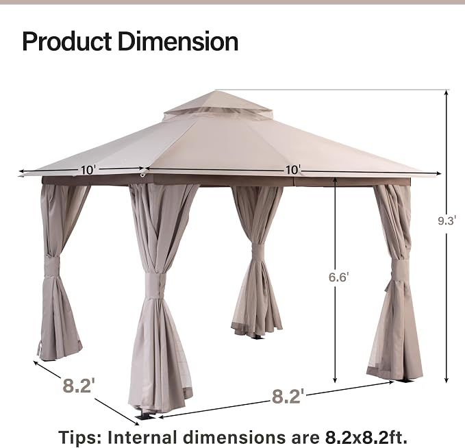 10'x10' Outdoor Gazebo, Metal Frame Heavy Duty Patio Canopy Tent Shelter - Image 2