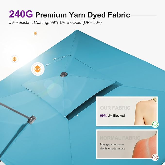 PURPLE LEAF Patio Cantilever Umbrella 9' X 12' Double Top Turquoise Blue | - Image 2
